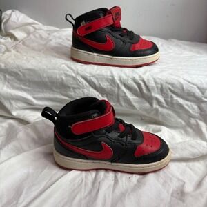 Nike Court Borough Mid Toddler Shoes Black Red High Top Hook Loop Size 8c